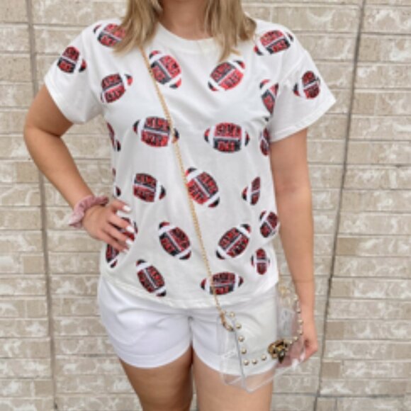 QUEEN OF SPARKLES Tops - Queen of Sparkles QOS Game Day Football Sequin Tee Shirt Relaxed XS